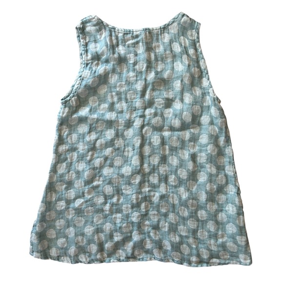 FLAX Women's 100% Linen Tank Top Sage Green Polka Dot Sleeveless Scoop Neck Sz M - Picture 2 of 4